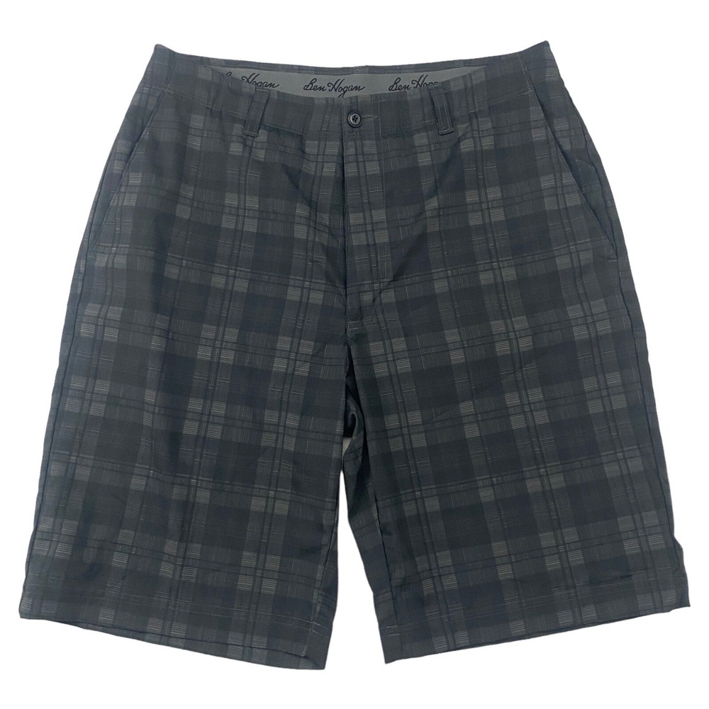 Ben Hogan Gray‎ Plaid Performance Golf Shorts Size 32 100% Polyester Flat Front